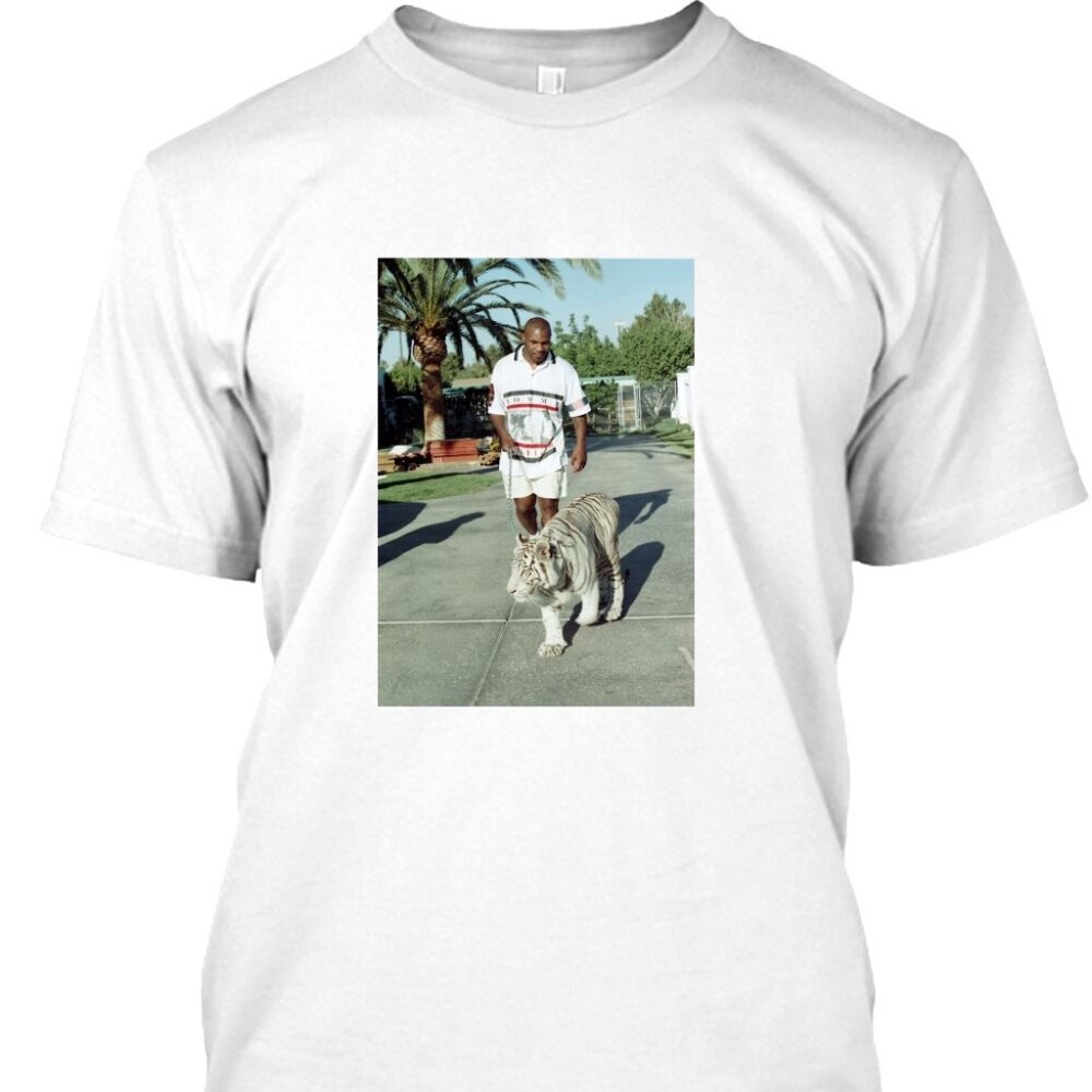 Mike Tyson T-Shirt Walking His Tiger On A Lead Funny Graphic Unisex Tee 96
